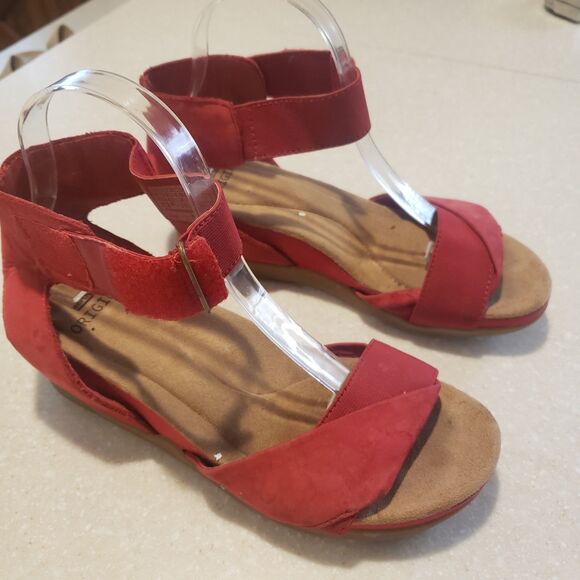 Earth Origins Cadence Carolina Sandal Womens 6.5 Leather Ankle Wrap Boho Red - Picture 2 of 8